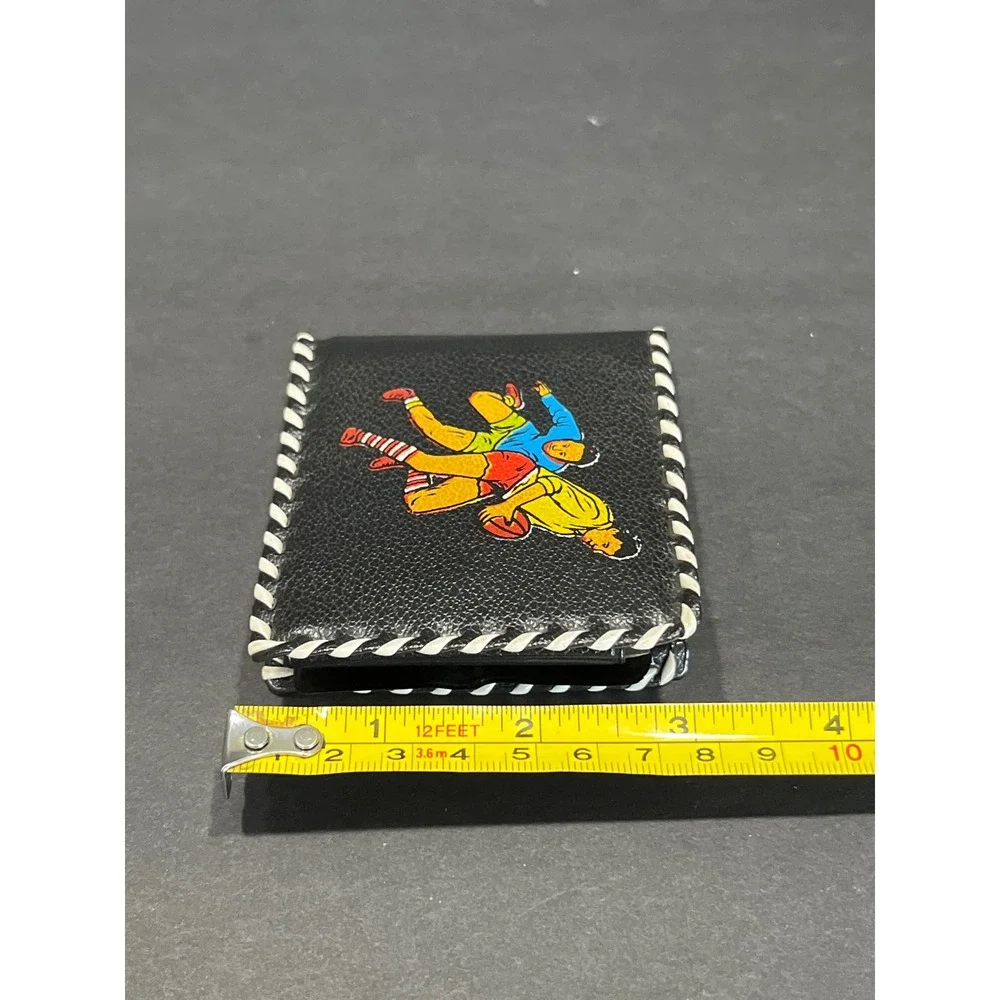 Vintage Rugby Football Graphic Bifold Wallet Black White Whipstitch Sporty